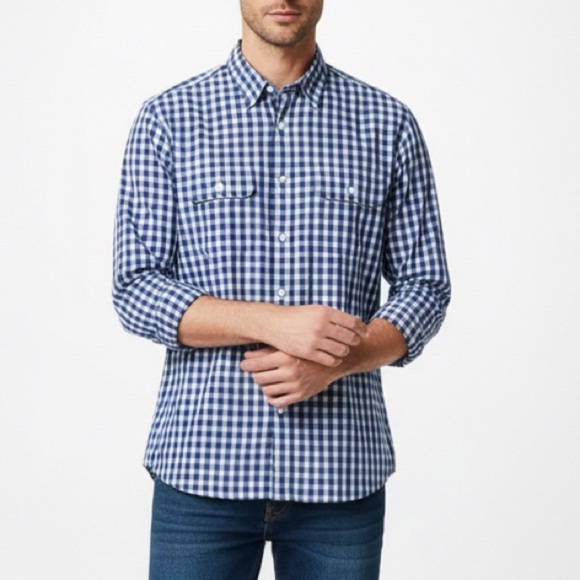 Michael Kors Men's Long Sleeve Blue Plaid Button Up Shirt Size XL - Picture 1 of 11